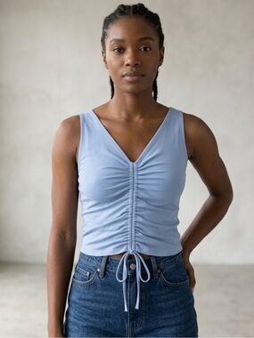 A.Byer Ruched Tie-Front Tank – Size XS | Casual Flirt | Soft Blue |